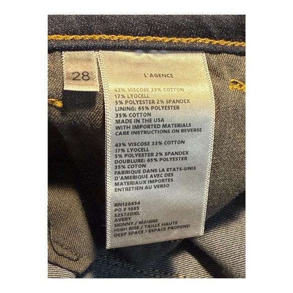 NEW L'AGENCE Avery High Rise Skinny Jeans Dark Wash Denim Women's Size 6 (28) - Picture 6 of 7